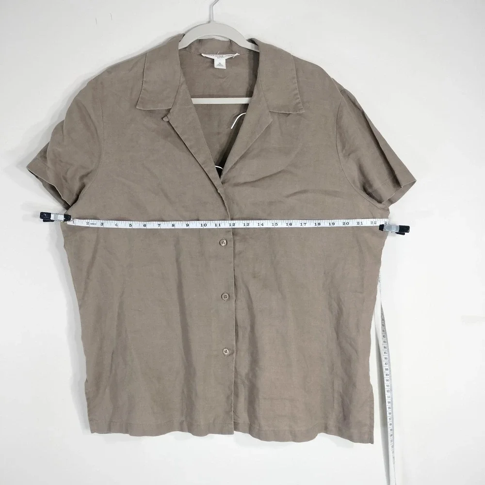 Josephine Chaus Brown Button Down; Linen, Short Sleeve, Casual